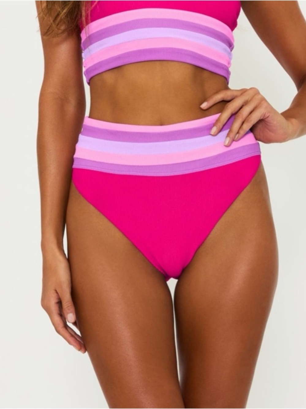 New! Beach Riot Millie High-Waist Bikini Bottom Raspberry Colorblock 3415